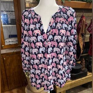CROWN & IVY SIZE LARGE BLUE &PINK MULTICOLORED ELEPHANT TOP